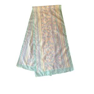 Vintage Womens Mint Striped & Dotted Scarf Made In Italy Polyester Easter Egg